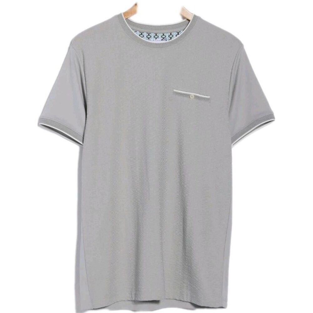 Denim & Flower Men’s Short Sleeve Crewneck Polo in Light Gray